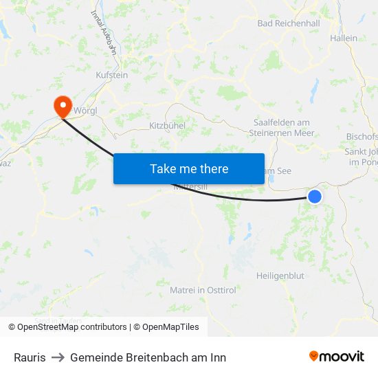 Rauris to Gemeinde Breitenbach am Inn map