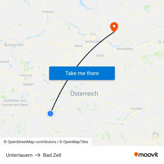 Untertauern to Bad Zell map