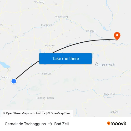 Gemeinde Tschagguns to Bad Zell map