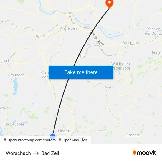 Wörschach to Bad Zell map