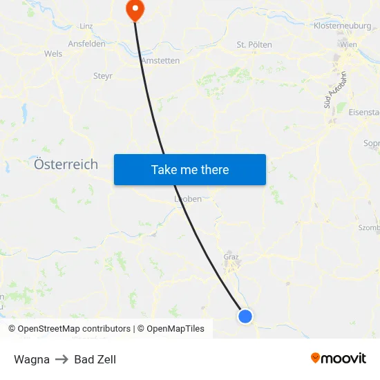 Wagna to Bad Zell map