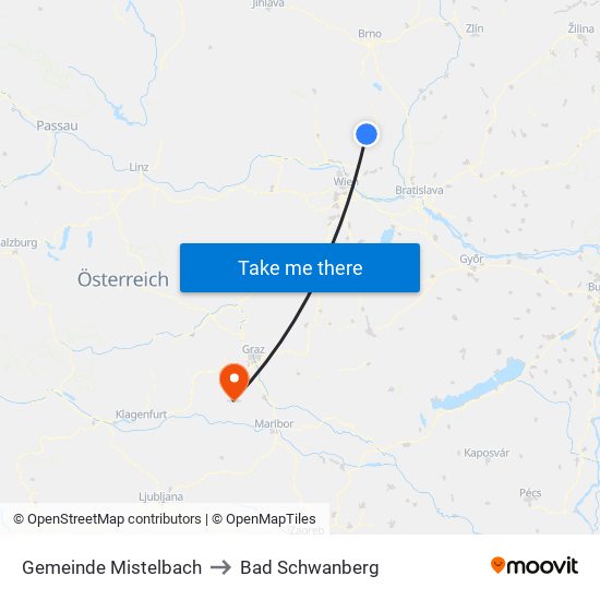 Gemeinde Mistelbach to Bad Schwanberg map