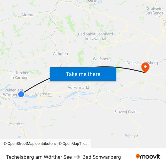 Techelsberg am Wörther See to Bad Schwanberg map
