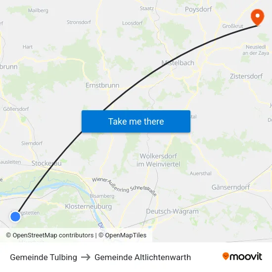 Gemeinde Tulbing to Gemeinde Altlichtenwarth map
