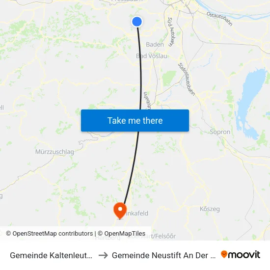 Gemeinde Kaltenleutgeben to Gemeinde Neustift An Der Lafnitz map