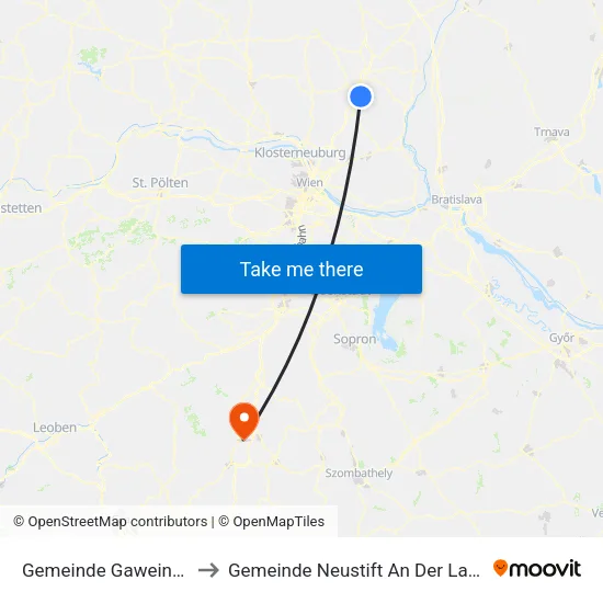 Gemeinde Gaweinstal to Gemeinde Neustift An Der Lafnitz map