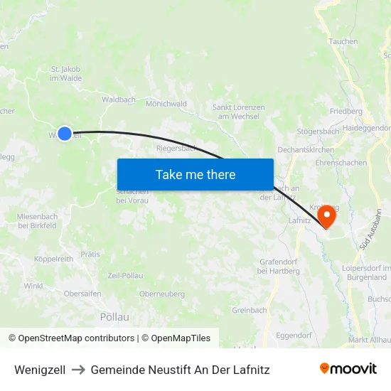 Wenigzell to Gemeinde Neustift An Der Lafnitz map