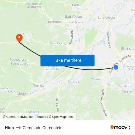 Hirm to Gemeinde Gutenstein map