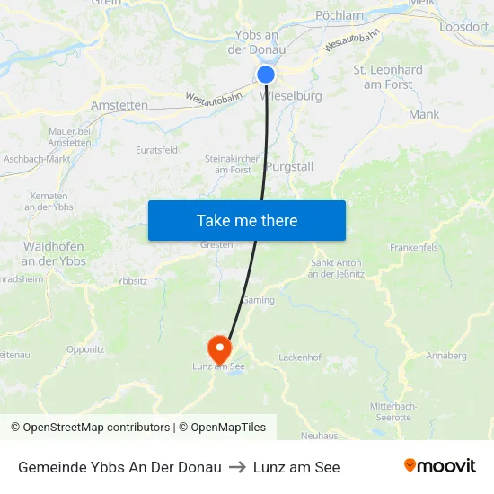 Gemeinde Ybbs An Der Donau to Lunz am See map