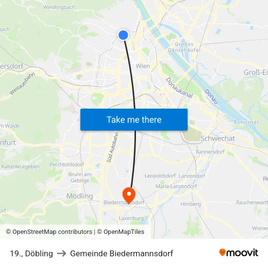 19., Döbling to Gemeinde Biedermannsdorf map
