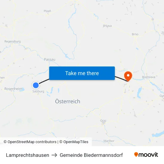 Lamprechtshausen to Gemeinde Biedermannsdorf map