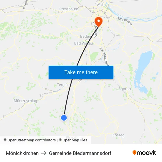 Mönichkirchen to Gemeinde Biedermannsdorf map