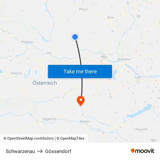 Schwarzenau to Gössendorf map