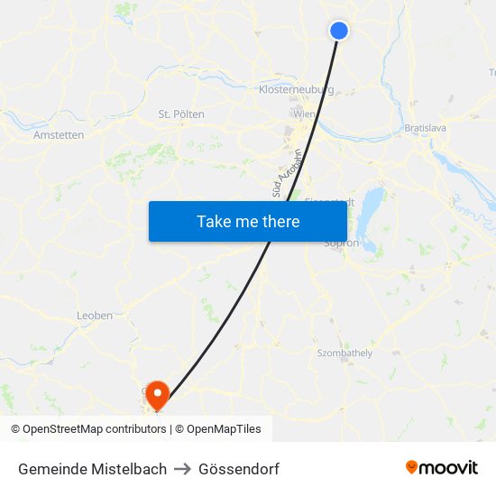 Gemeinde Mistelbach to Gössendorf map
