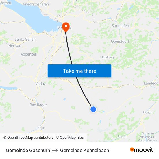 Gemeinde Gaschurn to Gemeinde Kennelbach map