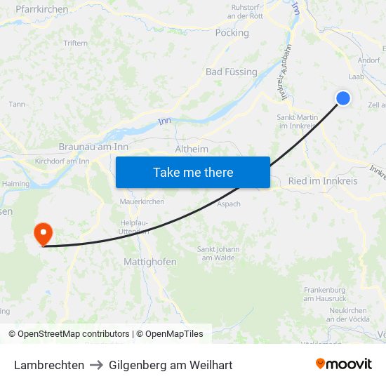 Lambrechten to Gilgenberg am Weilhart map