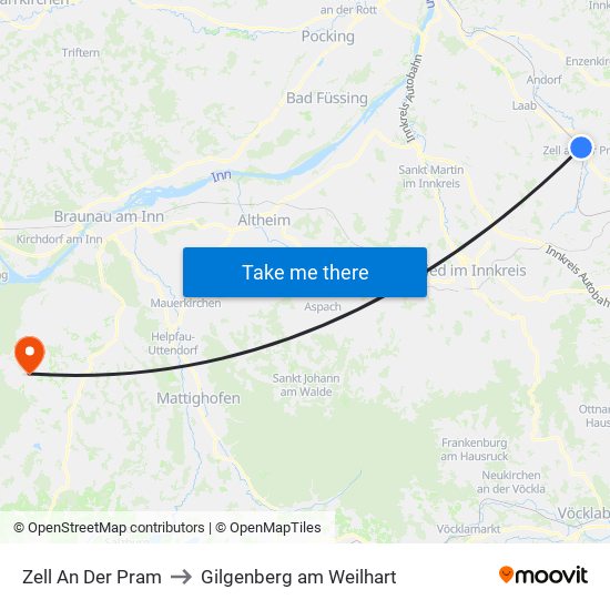 Zell An Der Pram to Gilgenberg am Weilhart map