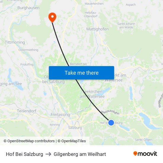 Hof Bei Salzburg to Gilgenberg am Weilhart map