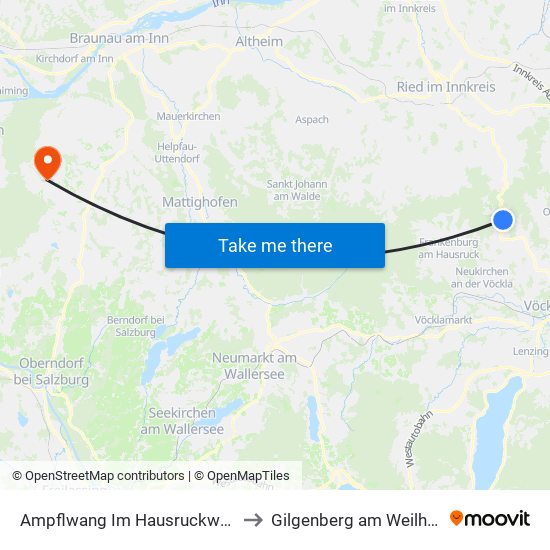 Ampflwang Im Hausruckwald to Gilgenberg am Weilhart map