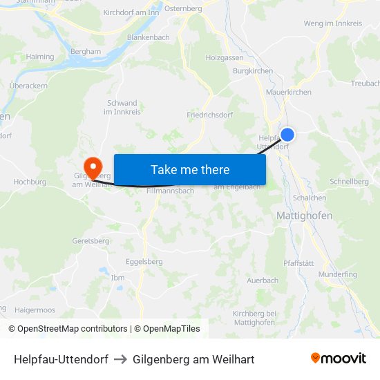 Helpfau-Uttendorf to Gilgenberg am Weilhart map