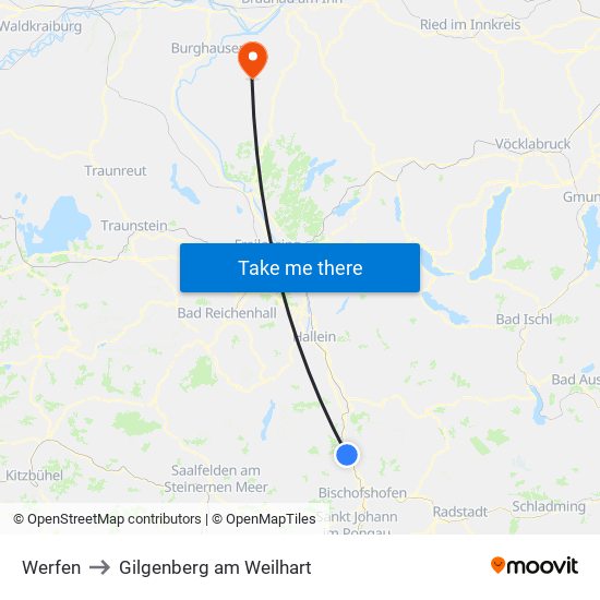Werfen to Gilgenberg am Weilhart map