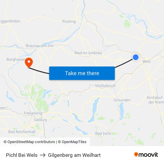 Pichl Bei Wels to Gilgenberg am Weilhart map