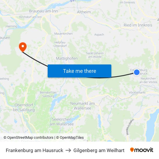 Frankenburg am Hausruck to Gilgenberg am Weilhart map