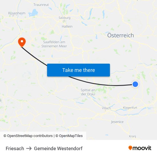 Friesach to Gemeinde Westendorf map