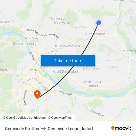 Gemeinde Prottes to Gemeinde Leopoldsdorf map