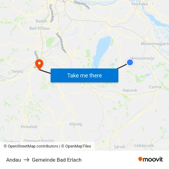 Andau to Gemeinde Bad Erlach map