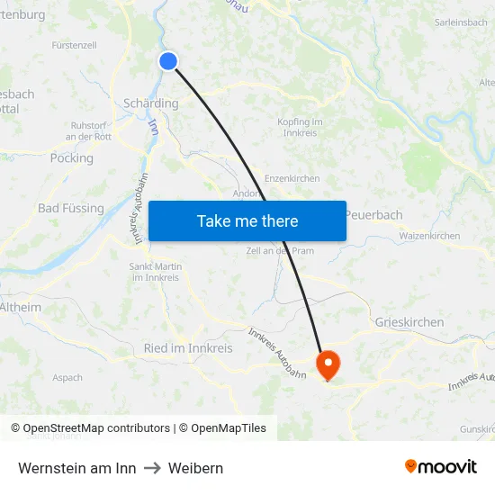 Wernstein am Inn to Weibern map