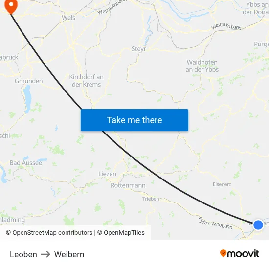 Leoben to Weibern map