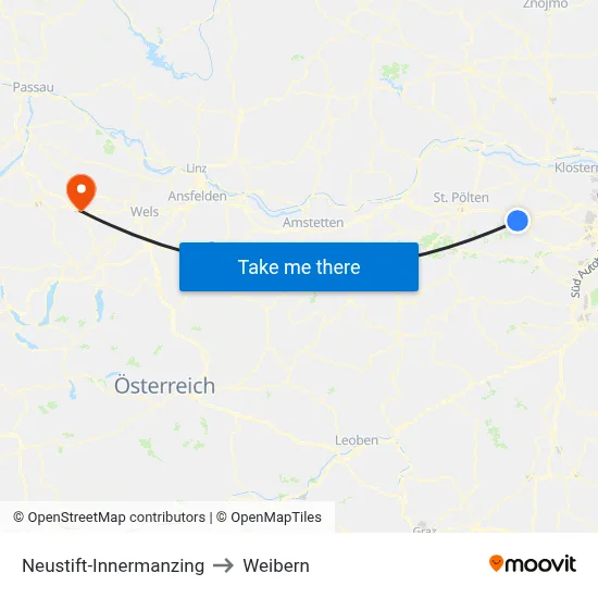 Neustift-Innermanzing to Weibern map