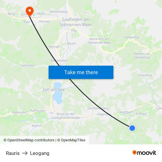 Rauris to Leogang map