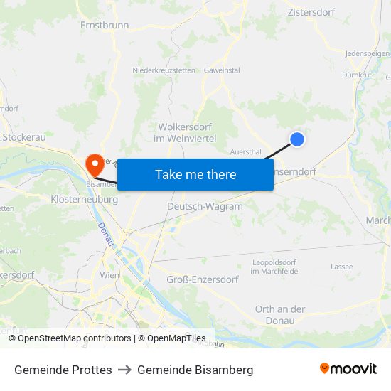Gemeinde Prottes to Gemeinde Bisamberg map