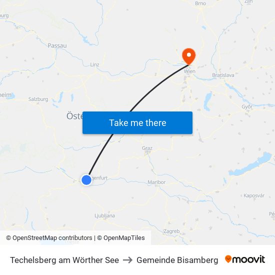 Techelsberg am Wörther See to Gemeinde Bisamberg map
