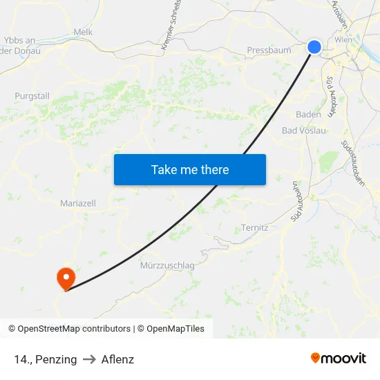 14., Penzing to Aflenz map
