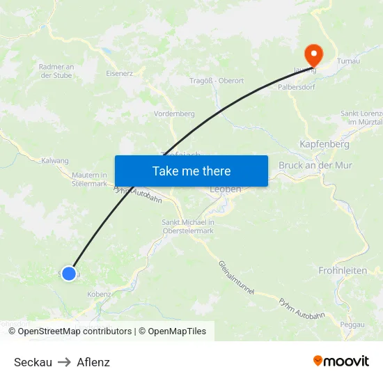 Seckau to Aflenz map
