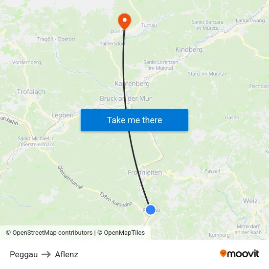 Peggau to Aflenz map