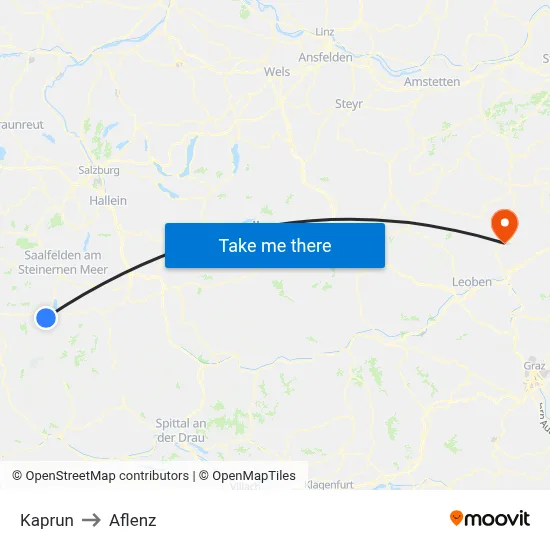 Kaprun to Aflenz map