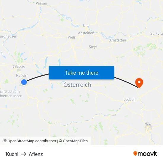Kuchl to Aflenz map