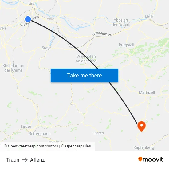 Traun to Aflenz map