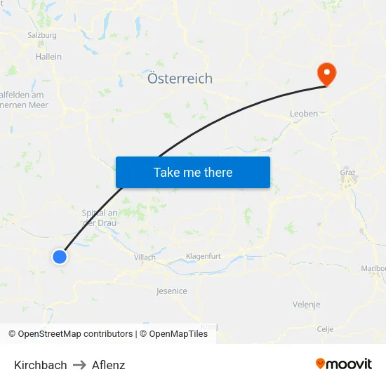 Kirchbach to Aflenz map