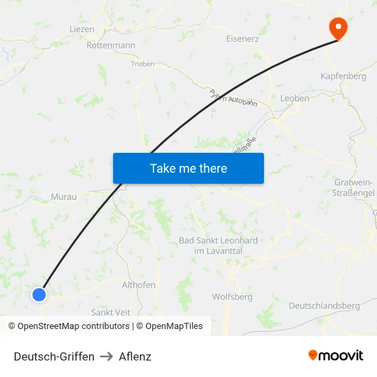 Deutsch-Griffen to Aflenz map