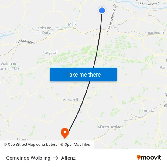 Gemeinde Wölbling to Aflenz map