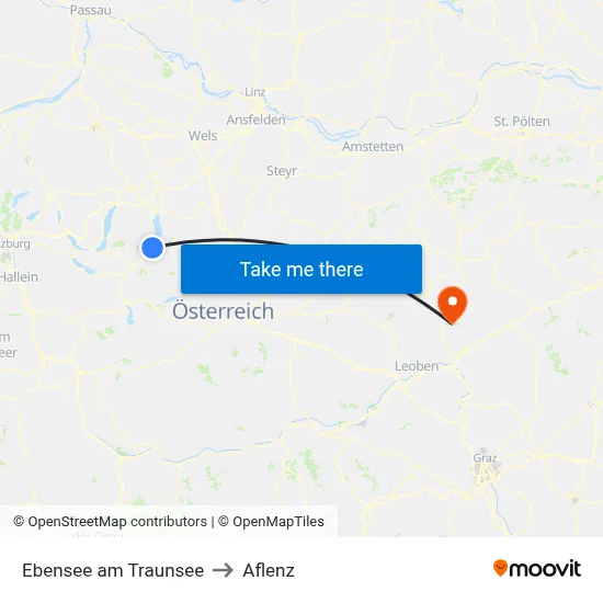 Ebensee am Traunsee to Aflenz map