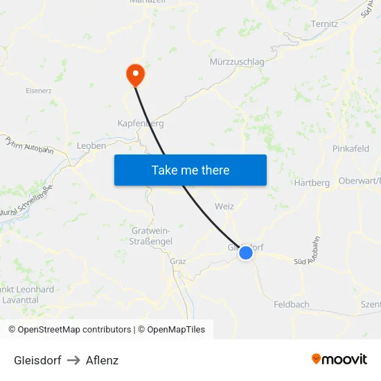 Gleisdorf to Aflenz map