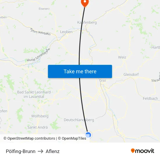 Pölfing-Brunn to Aflenz map