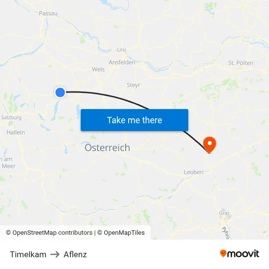 Timelkam to Aflenz map