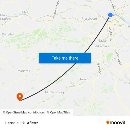 Hernals to Aflenz map